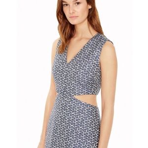 Tory Burch Blue Sateen Jacquard Cut-out Dress